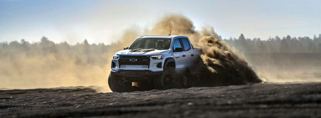 2024 Chevy Colorado ZR2 Bison off-roading through the desert.