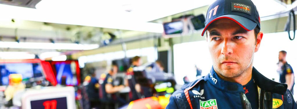 Formula 1 driver, Sergio Perez in the Red Bull Racing garage area