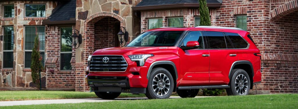 2024 Toyota Sequoia on display in red.