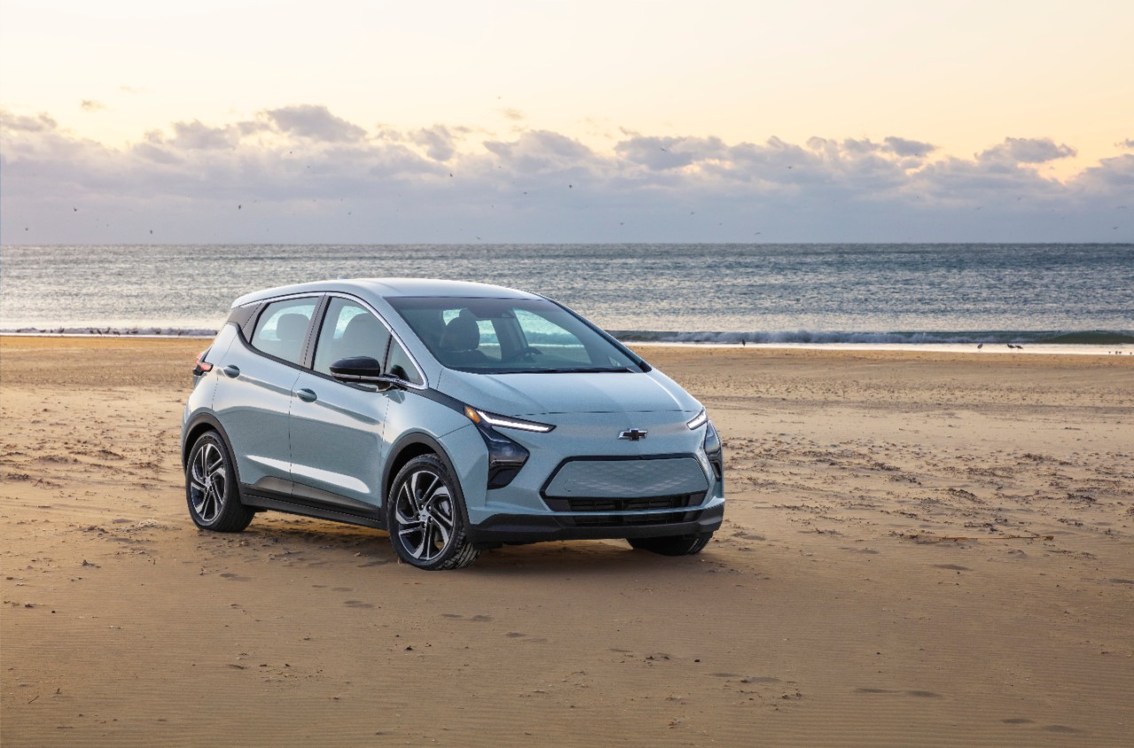 Image showcasing 2022 Chevrolet Bolt EV on sand