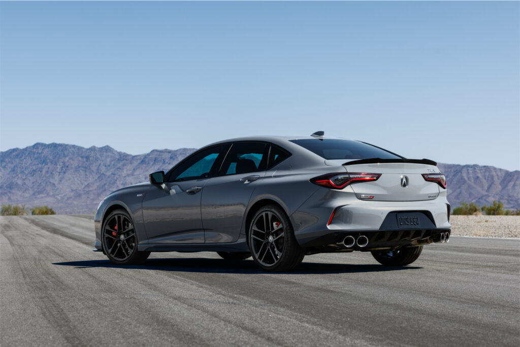 Image showcasing rear quarter profile of the 2024 Acura TLX Type S in grey