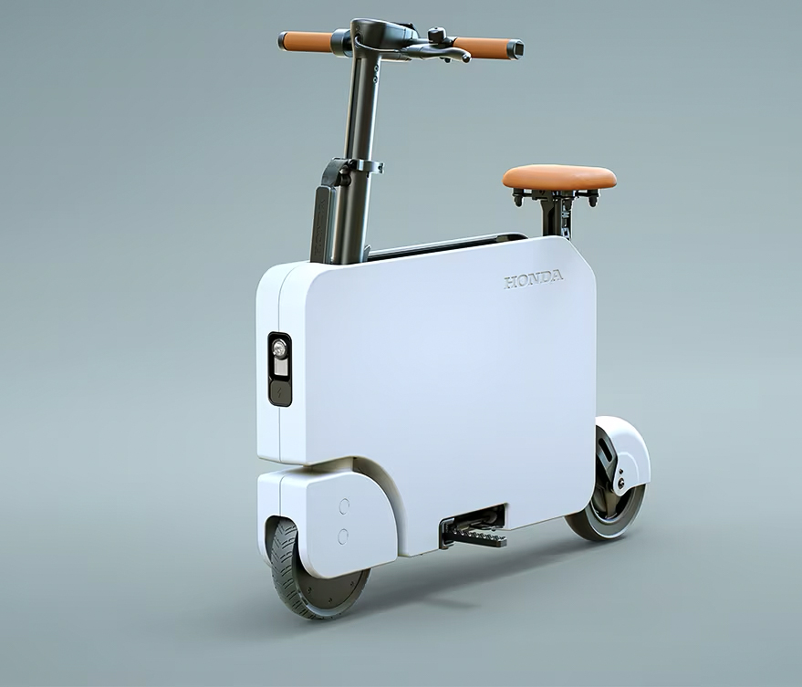 Image showcasing the front quarter profile of the Honda Motocompacto electric scooter