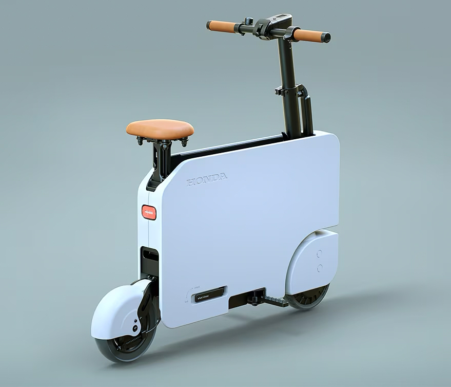 Image showcasing the rear quarter profile of the Honda Motocompacto electric scooter