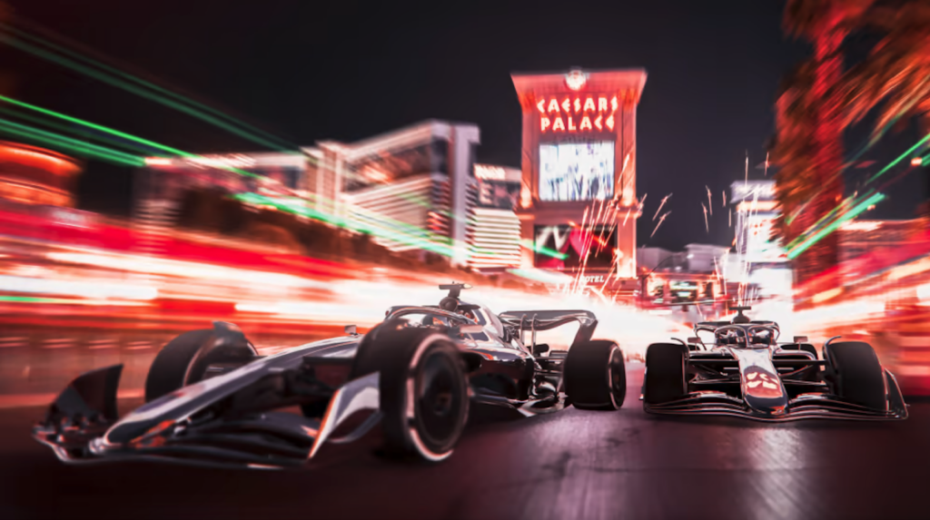 Image showcasing rendering of 2023 Formula 1 Heineken Silver Las Vegas Grand Prix Caesars Palace