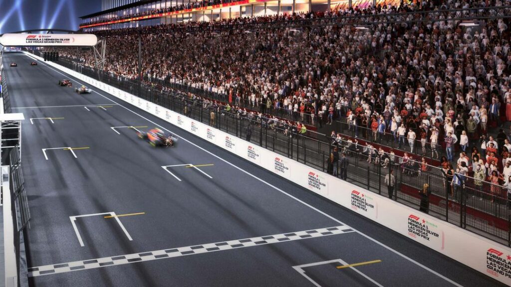 Image showcasing rendering of 2023 Formula 1 Heineken Silver Las Vegas Grand Prix Grandstand