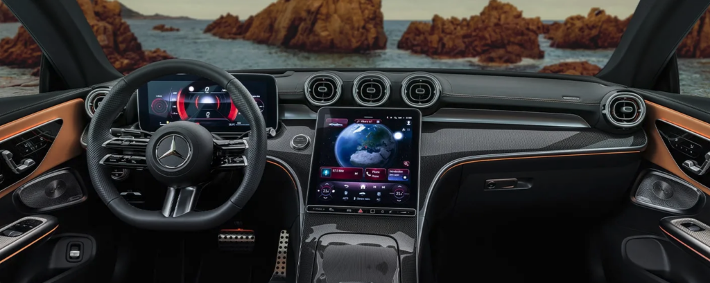 Image showcasing interior, infotainment and connectivity of the 2024 Mercedes-Benz CLE Class