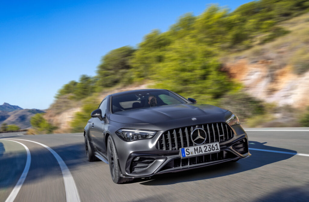 Image showcasing front quarter profile of the new The Mercedes-AMG CLE Coupe