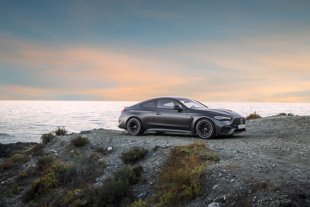 Image showcasing front driver profile of the new The Mercedes-AMG CLE Coupe