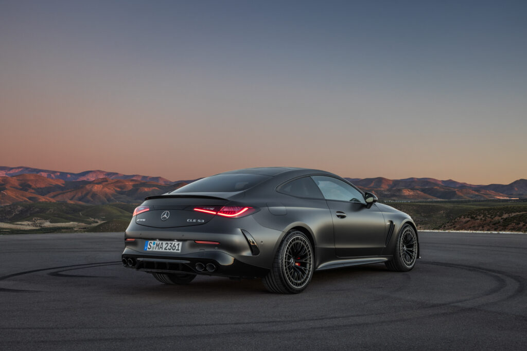 Image showcasing rear passenger profile of the new The Mercedes-AMG CLE Coupe