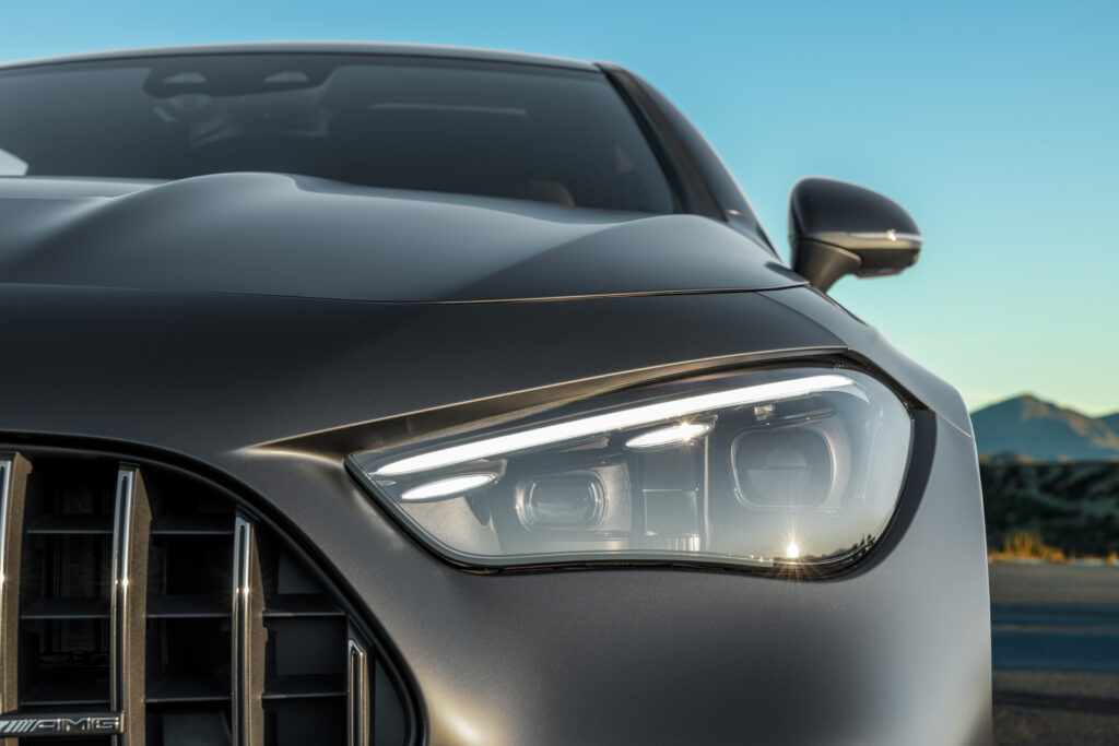 Image showcasing front LED headlight profile of the new The Mercedes-AMG CLE Coupe