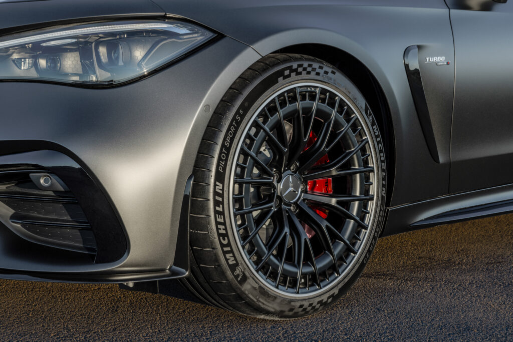 Image showcasing driver front wheel profile of the new The Mercedes-AMG CLE Coupe