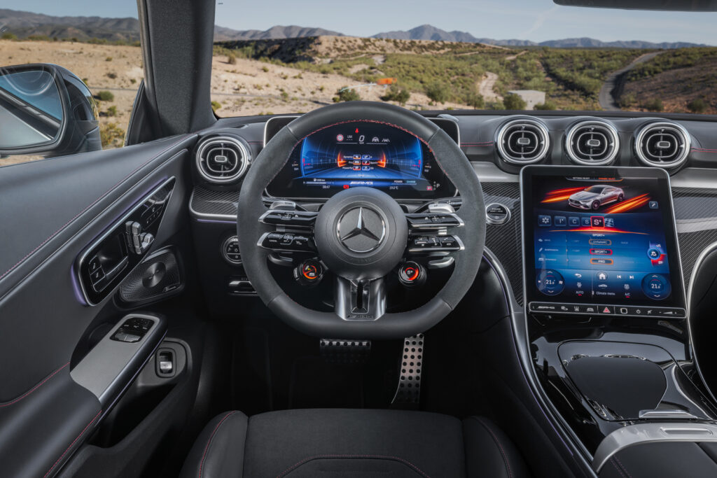 Image showcasing steering wheel profile of the new The Mercedes-AMG CLE Coupe