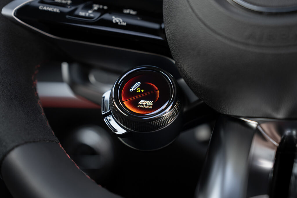 Image showcasing AMG Dynamics button of the new The Mercedes-AMG CLE Coupe