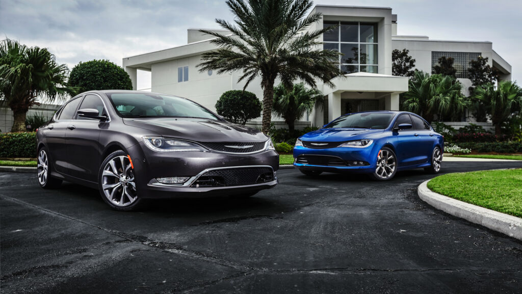 Image showcasing 2017 Chrysler 200C Platinum in Black and 2017 Chrysler 200S in Blue