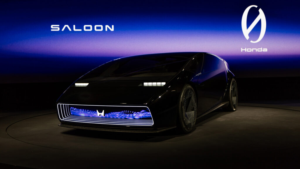 Image showcasing Honda 0 Series EV Saloon at CES 2024 front driver profile