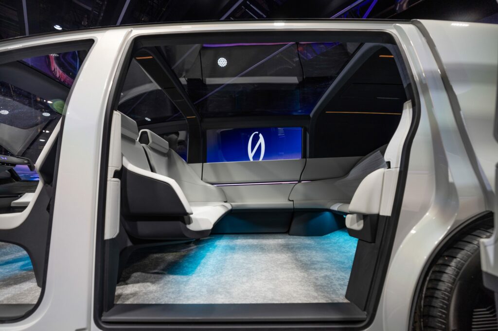 Image showcasing Honda 0 Series EV Space-Hub at CES 2024 - interior seats cabin profile