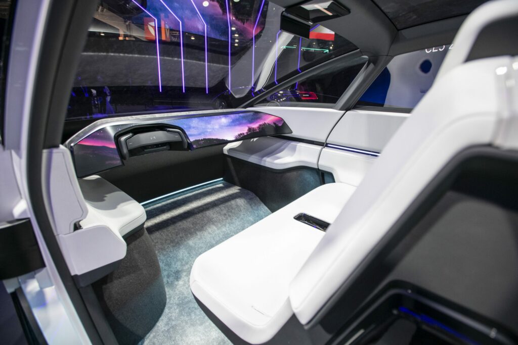 Image showcasing Honda 0 Series EV Space-Hub at CES 2024 - interior driver steering wheel profile