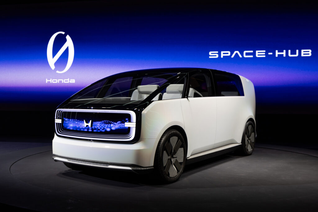 Image showcasing Honda 0 Series EV Space-Hub at CES 2024 - driver front profile
