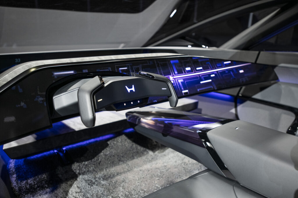 Image showcasing Honda 0 Series EV Space-Hub at CES 2024 - interior driver steering wheel profile